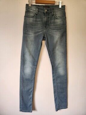 Nudie Jeans Co W29 L34 Grey Wash Organic Cotton Slim Denim Wave Embroidery